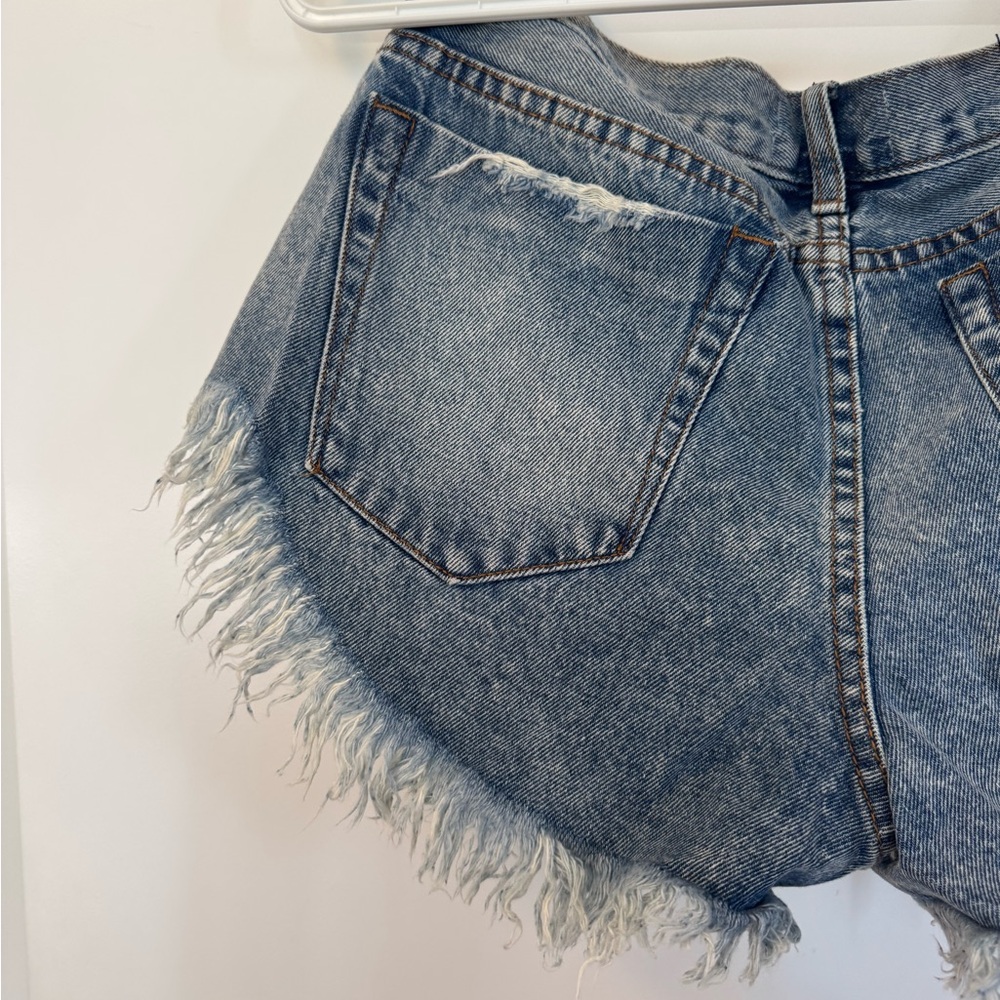 One Teaspoon Blue Distressed Jean Shorts - Picture 6 of 11